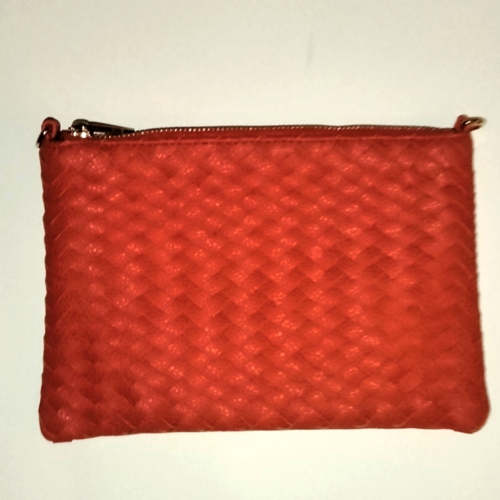 Neiman Marcus Red Woven Zipper Clutch Bag